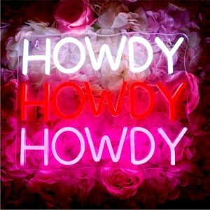 Neon HOWDY Pink Red White Western Cowgirl Sassy LED Light Wall Room Decor Party